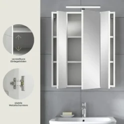 Hioshop Ice spiegelkast inclusief verlichting 3 spiegeldeuren wit hoogglans-