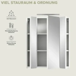 Hioshop Ice spiegelkast inclusief verlichting 3 spiegeldeuren wit hoogglans-