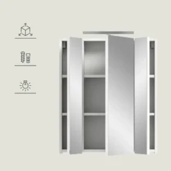 Hioshop Ice spiegelkast inclusief verlichting 3 spiegeldeuren wit hoogglans-