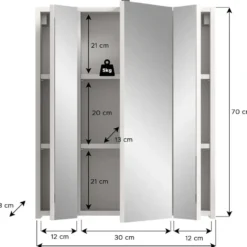 Hioshop Ice spiegelkast inclusief verlichting 3 spiegeldeuren wit hoogglans-