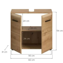 Hioshop Ice wastafel 2 deuren eiken decor