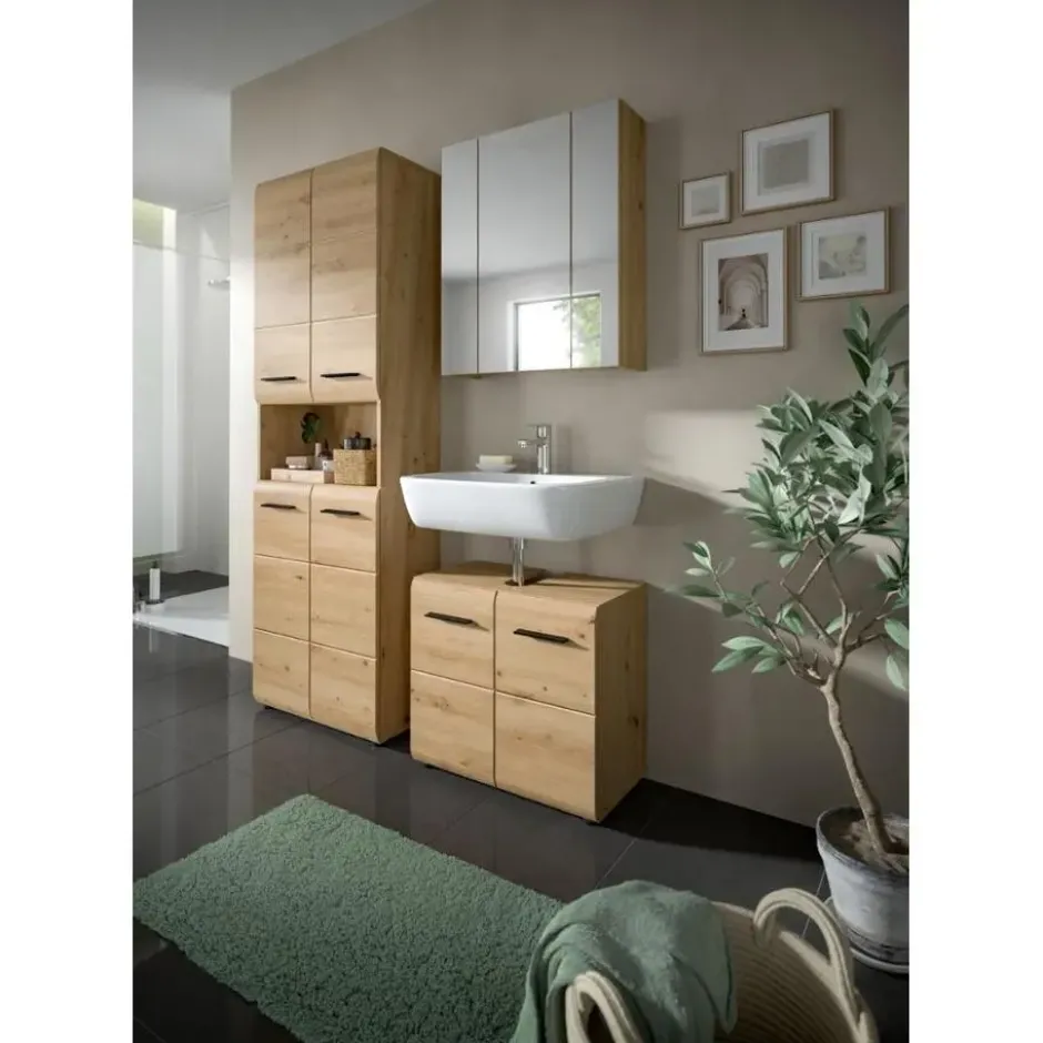 Hioshop Ice wastafel 2 deuren eiken decor