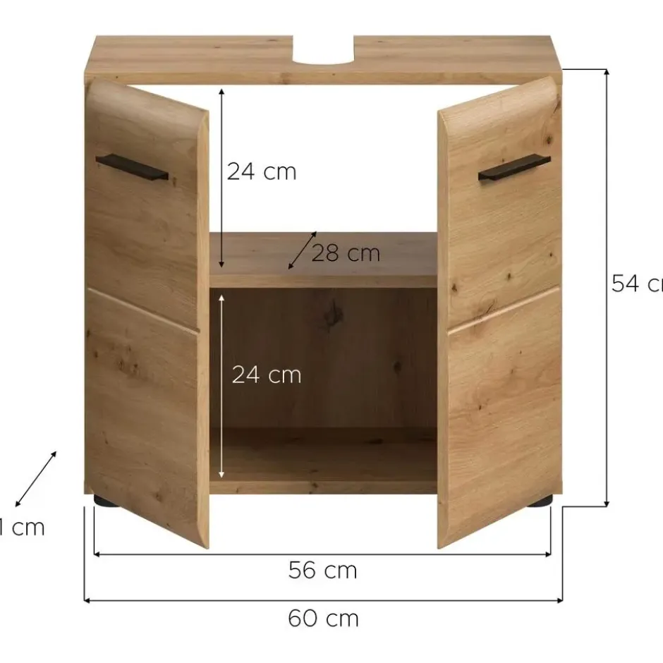 Hioshop Ice wastafel 2 deuren eiken decor