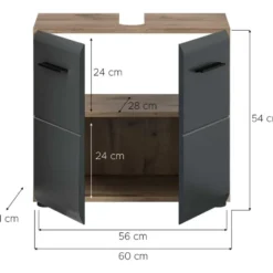 Hioshop Ice wastafel 2 deuren zwart mat- eiken decor