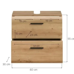 Hioshop Ice wastafel 2 lades eiken decor