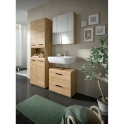 Hioshop Ice wastafel 2 lades eiken decor