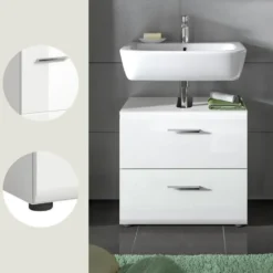 Hioshop Ice wastafel 2 lades wit hoogglans- wit
