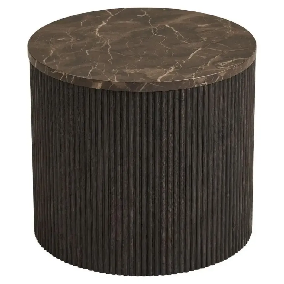 Hioshop Ida salontafel hoektafel Ø45cm marmerdecor bruin