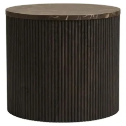 Hioshop Ida salontafel hoektafel Ø45cm marmerdecor bruin