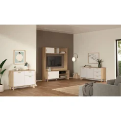 Hioshop Ikast dressoir 2 deuren- 3 lades eiken decor- wit