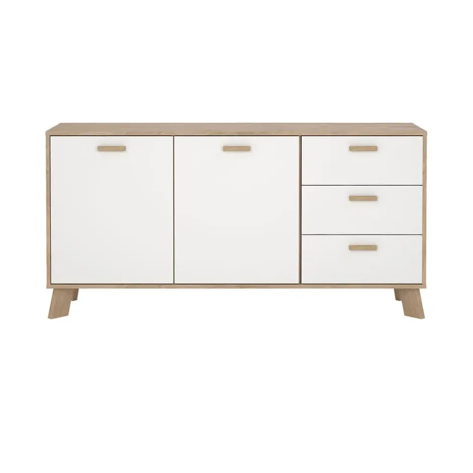 Hioshop Ikast dressoir 2 deuren- 3 lades eiken decor- wit