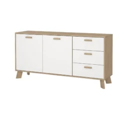 Hioshop Ikast dressoir 2 deuren- 3 lades eiken decor- wit