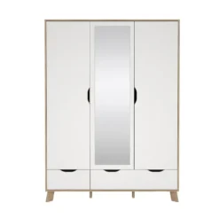 Hioshop Ikast kledingkast 201x148x58cm- 2 deuren- 1 spiegeldeur- 2 lades eiken