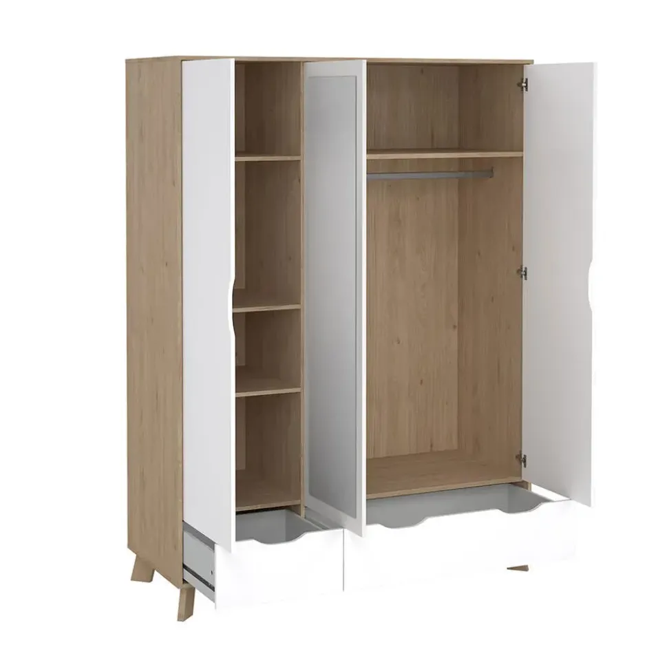 Hioshop Ikast kledingkast 201x148x58cm- 2 deuren- 1 spiegeldeur- 2 lades eiken