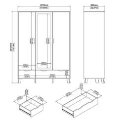 Hioshop Ikast kledingkast 201x148x58cm- 2 deuren- 1 spiegeldeur- 2 lades eiken