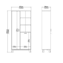 Hioshop Ikast vitrinekast 2 deuren- 3 planken eiken decor- wit