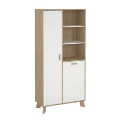 Hioshop Ikast vitrinekast 2 deuren- 3 planken eiken decor- wit