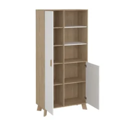 Hioshop Ikast vitrinekast 2 deuren- 3 planken eiken decor- wit