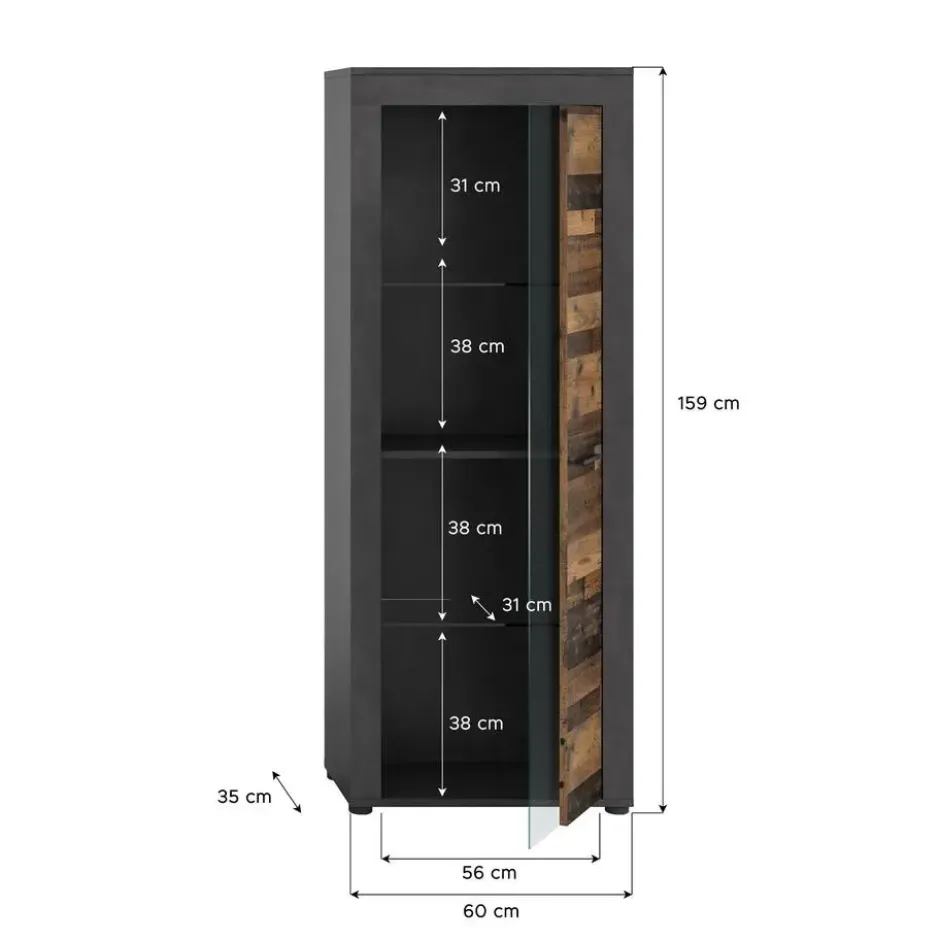 Hioshop Jam vitrinekast 1 glasdeur eiken decor