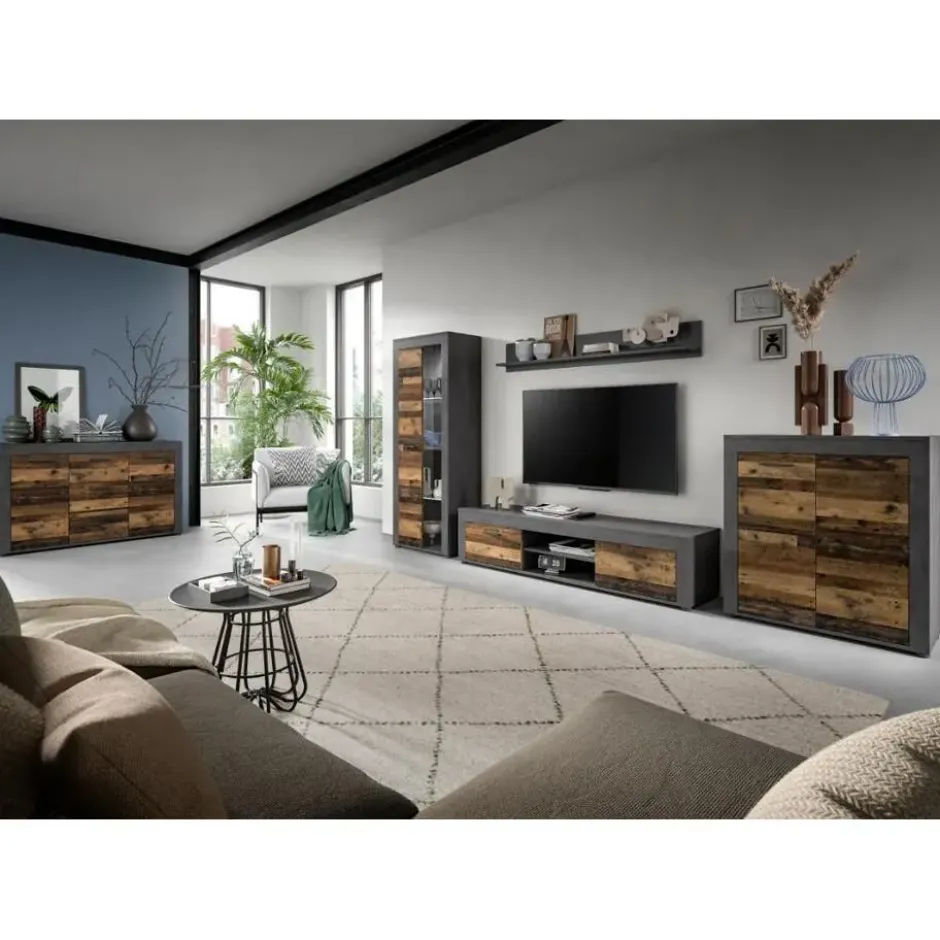 Hioshop Jam vitrinekast 1 glasdeur eiken decor
