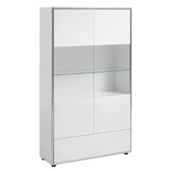 Hioshop Kenan vitrinekast 2 deuren- 1 lade wit hoogglans gelakt