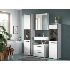 Hioshop Kojak kolomkast 1 glazen deur wit- hoogglans wit