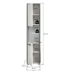 Hioshop Kojak kolomkast incl verlichting 1 glazen deur wit- hoogglans wit