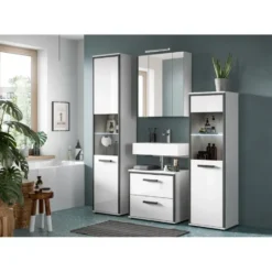 Hioshop Kojak kolomkast incl verlichting 1 glazen deur wit- hoogglans wit
