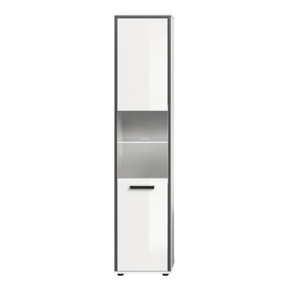 Hioshop Kojak kolomkast incl verlichting 1 glazen deur wit- hoogglans wit