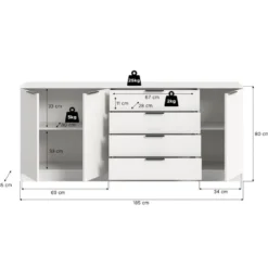 Hioshop Kopenhagen dressoir 4 laden- 3 deuren wit