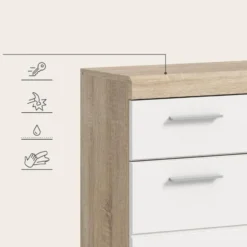 Hioshop Lambada badkamerkast 2 deuren- 1 lade wit hoogglans- eiken decor