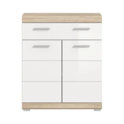 Hioshop Lambada badkamerkast 2 deuren- 1 lade wit hoogglans- eiken decor