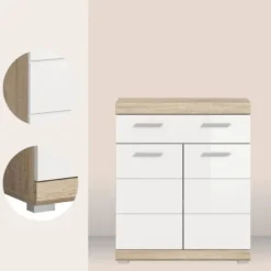 Hioshop Lambada badkamerkast 2 deuren- 1 lade wit hoogglans- eiken decor