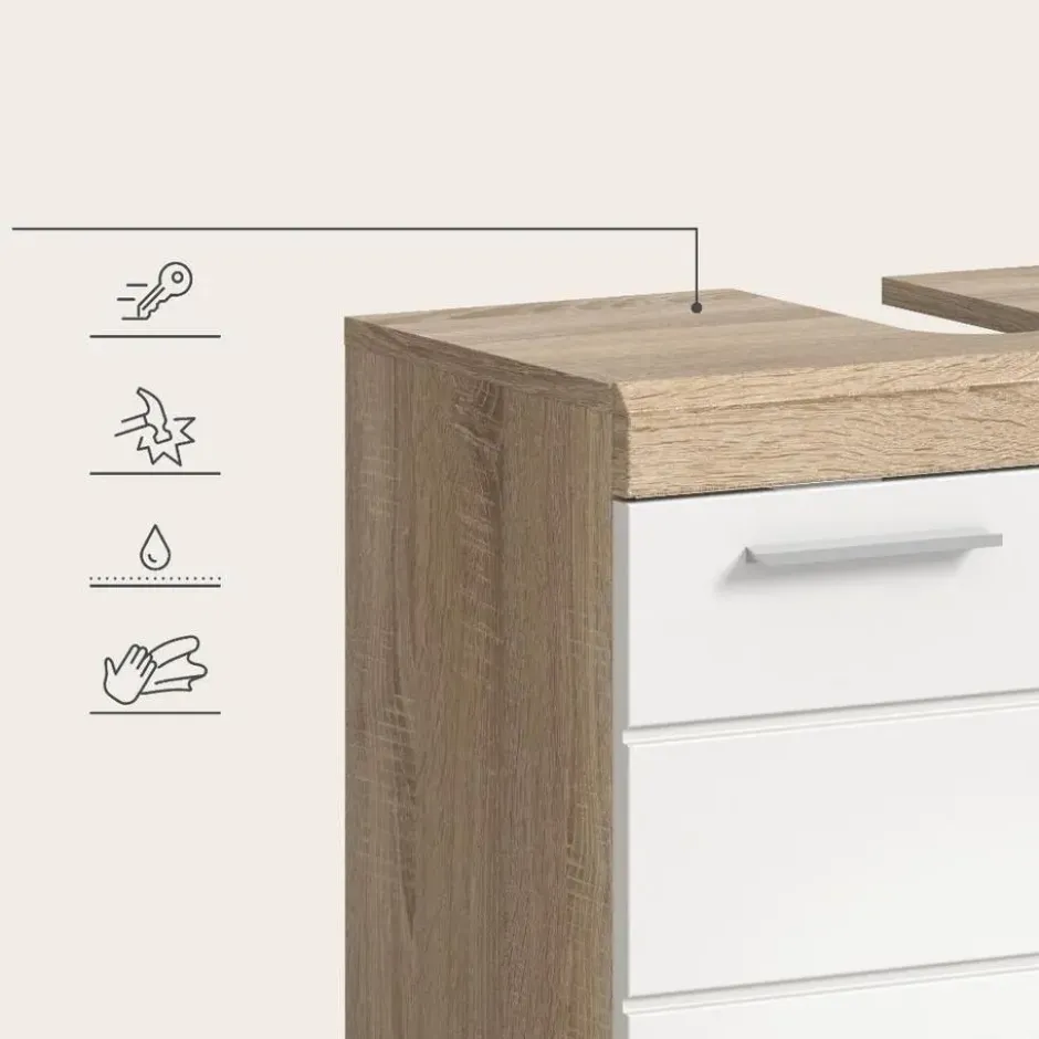 Hioshop Lambada wastafel 2 deuren wit hoogglans- eiken decor