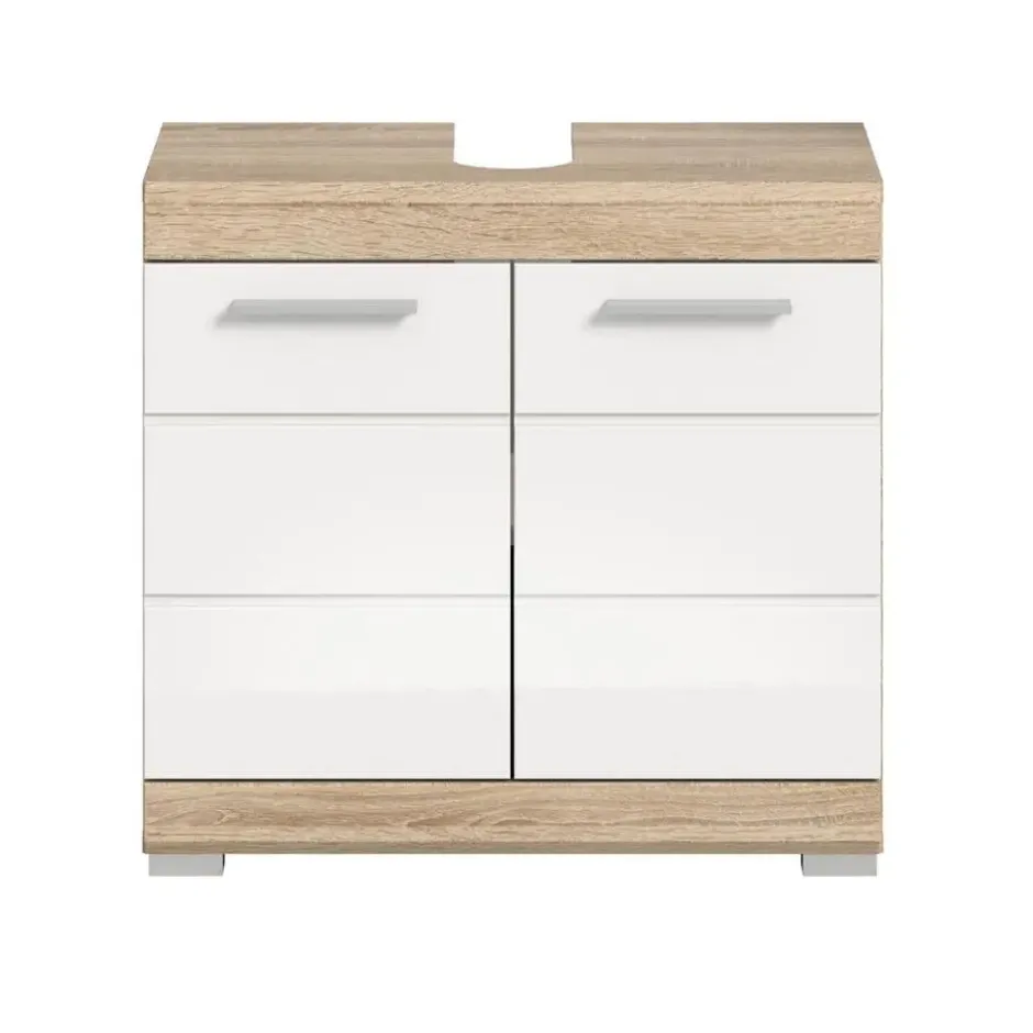 Hioshop Lambada wastafel 2 deuren wit hoogglans- eiken decor
