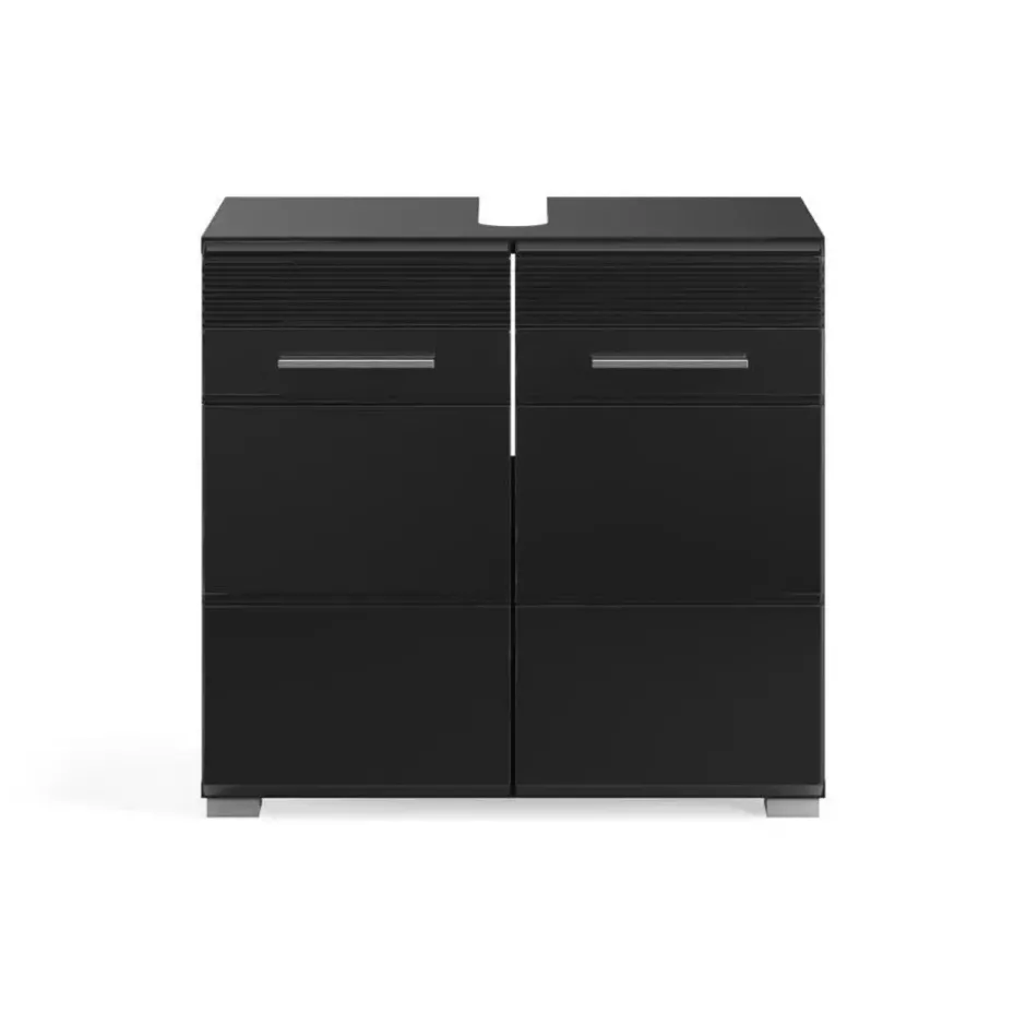 Hioshop Linus wastafel 2 deuren zwart hoogglans- zwart