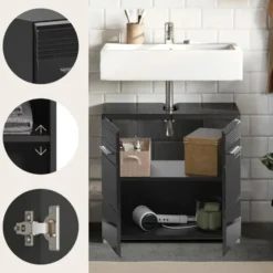 Hioshop Linus wastafel 2 deuren zwart hoogglans- zwart