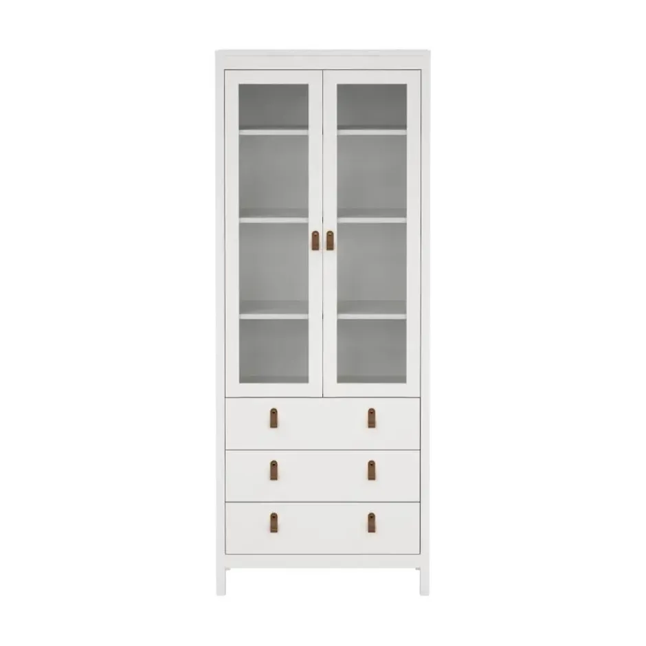Hioshop Madrid vitrinekast 2 glazen deuren 3 laden wit