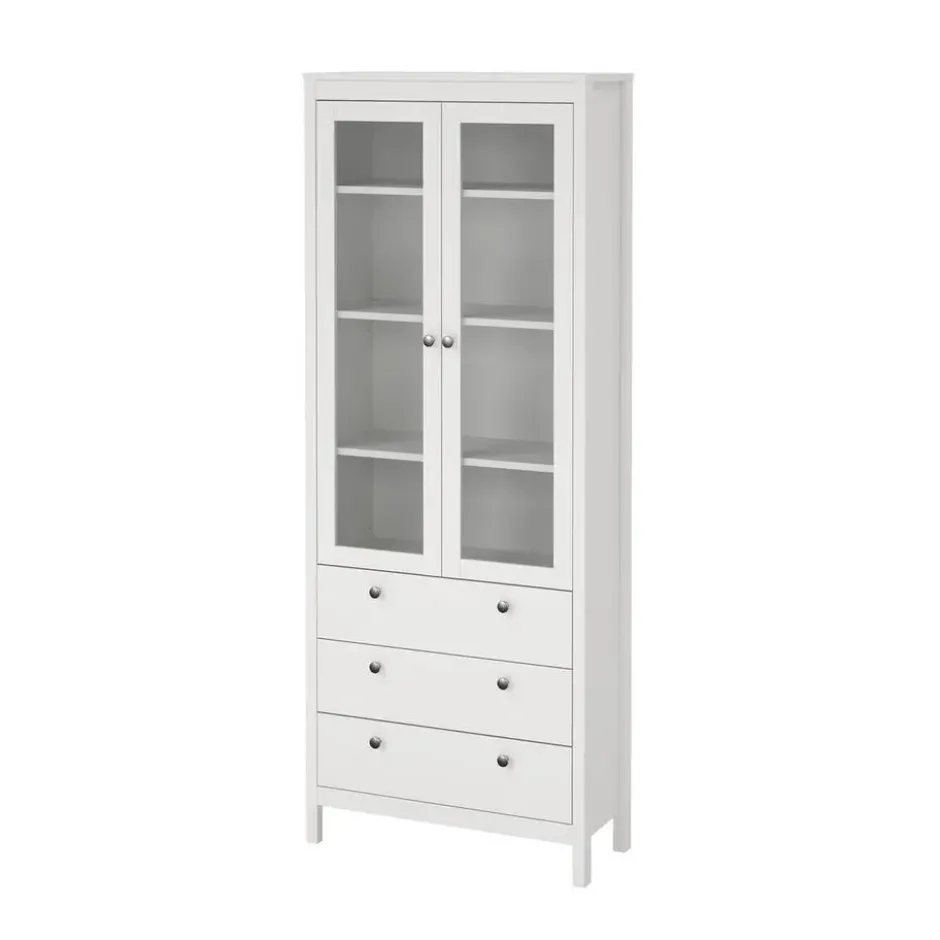 Hioshop Madrid vitrinekast 2 glazen deuren 3 laden wit