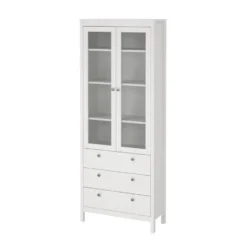 Hioshop Madrid vitrinekast 2 glazen deuren 3 laden wit