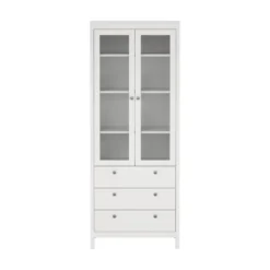 Hioshop Madrid vitrinekast 2 glazen deuren 3 laden wit