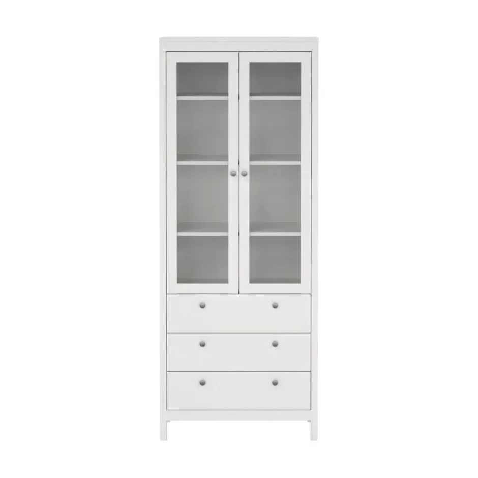 Hioshop Madrid vitrinekast 2 glazen deuren 3 laden wit