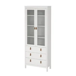 Hioshop Madrid vitrinekast 2 glazen deuren 3 laden wit