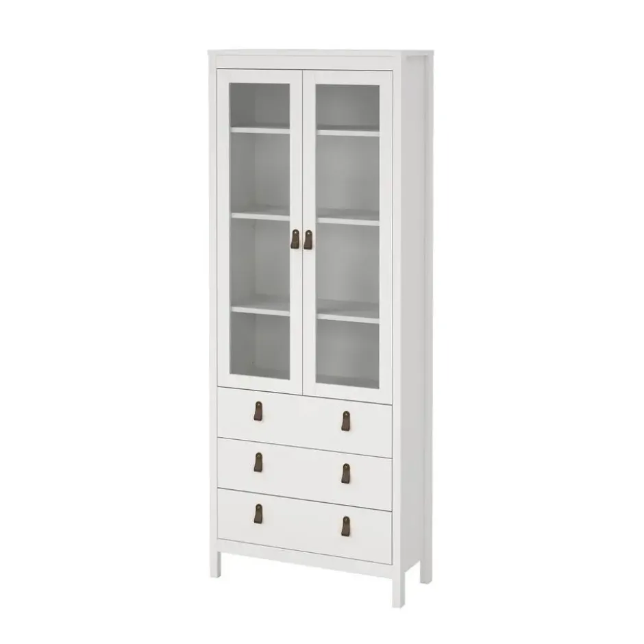 Hioshop Madrid vitrinekast 2 glazen deuren 3 laden wit