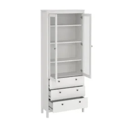 Hioshop Madrid vitrinekast 2 glazen deuren 3 laden wit
