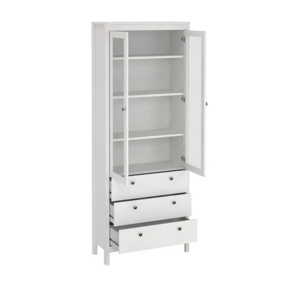 Hioshop Madrid vitrinekast 2 glazen deuren 3 laden wit