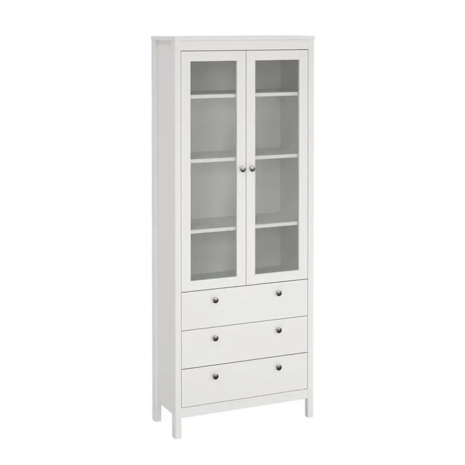 Hioshop Madrid vitrinekast 2 glazen deuren 3 laden wit