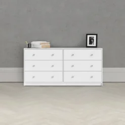 Hioshop Maria kommode breed met 6 lades- wit