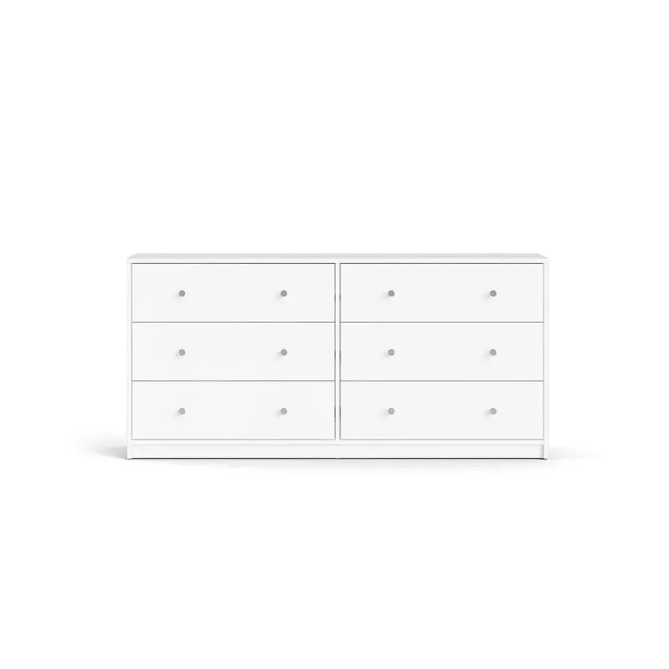 Hioshop Maria kommode breed met 6 lades- wit