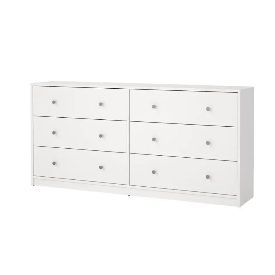 Hioshop Maria kommode breed met 6 lades- wit